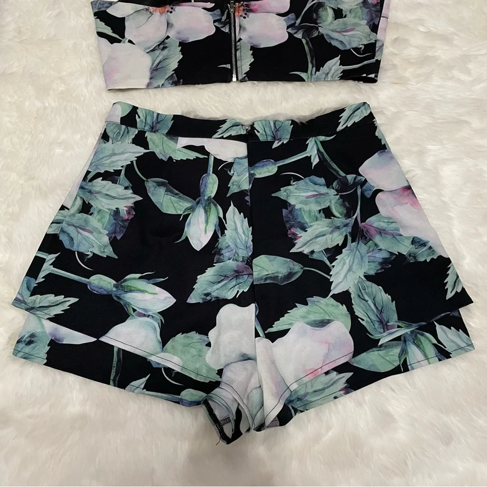 NWT Latiste Black Floral Shorts Crop Top Matching Set Coord Coquette Y2K Summer